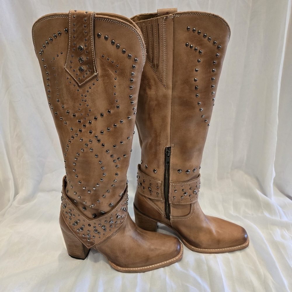 Freebird Pamela Studded Tan Leather Boots